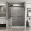 Double Sliding Glass Shower Door Aluminum Framed Enclosure Sgcc Clear Tempered Glass - Matte Black - Image 10