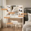 Vanity Desk With Mirror And LED Lights 3 Lighting Modes And Power Outlet 2 Spacious Drawers And Stool - White - Image 5