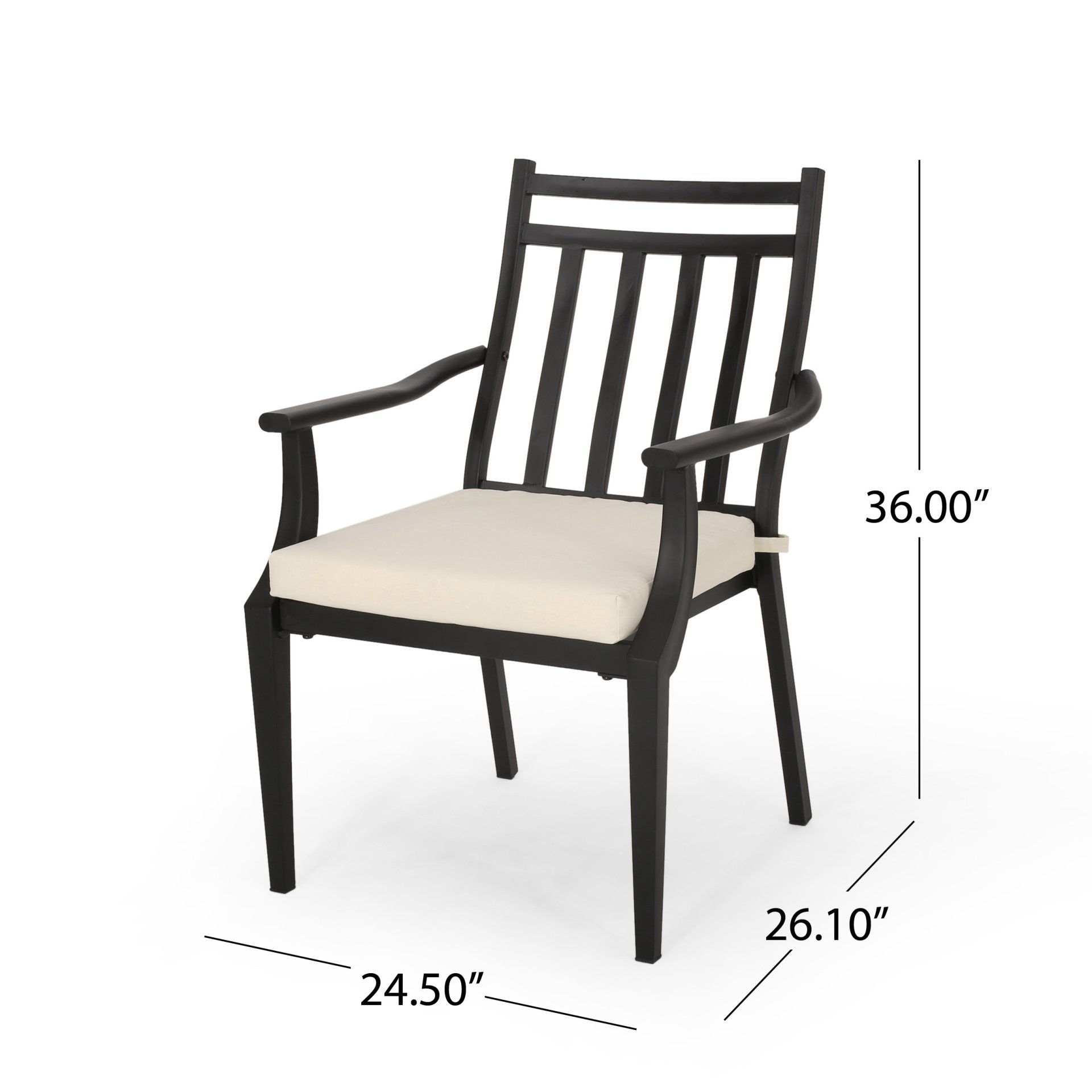 3 Piece Metal Bistro Set With 2 Curved Armrest Chairs - Black - Image 10