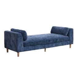 Modern Upholstered End Of Bed Bench With Armrests, Chenille Chaise Lounge Couch - Blue