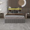 Full Size Bed Frame With LED, Under Bed Storage Drawers, Wings Headboard - Light Gray - Image 2