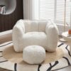 Soft Chenille Bean Bag Chair With High Resilient Foam For Living Room And Bedroom Comfortable Square Lazy Sofa With Footstool - Beige - Image 2