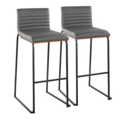 Mason Mara - Contemporary Fixed Height Barstool (Set of 2) - Black / Walnut / Gray