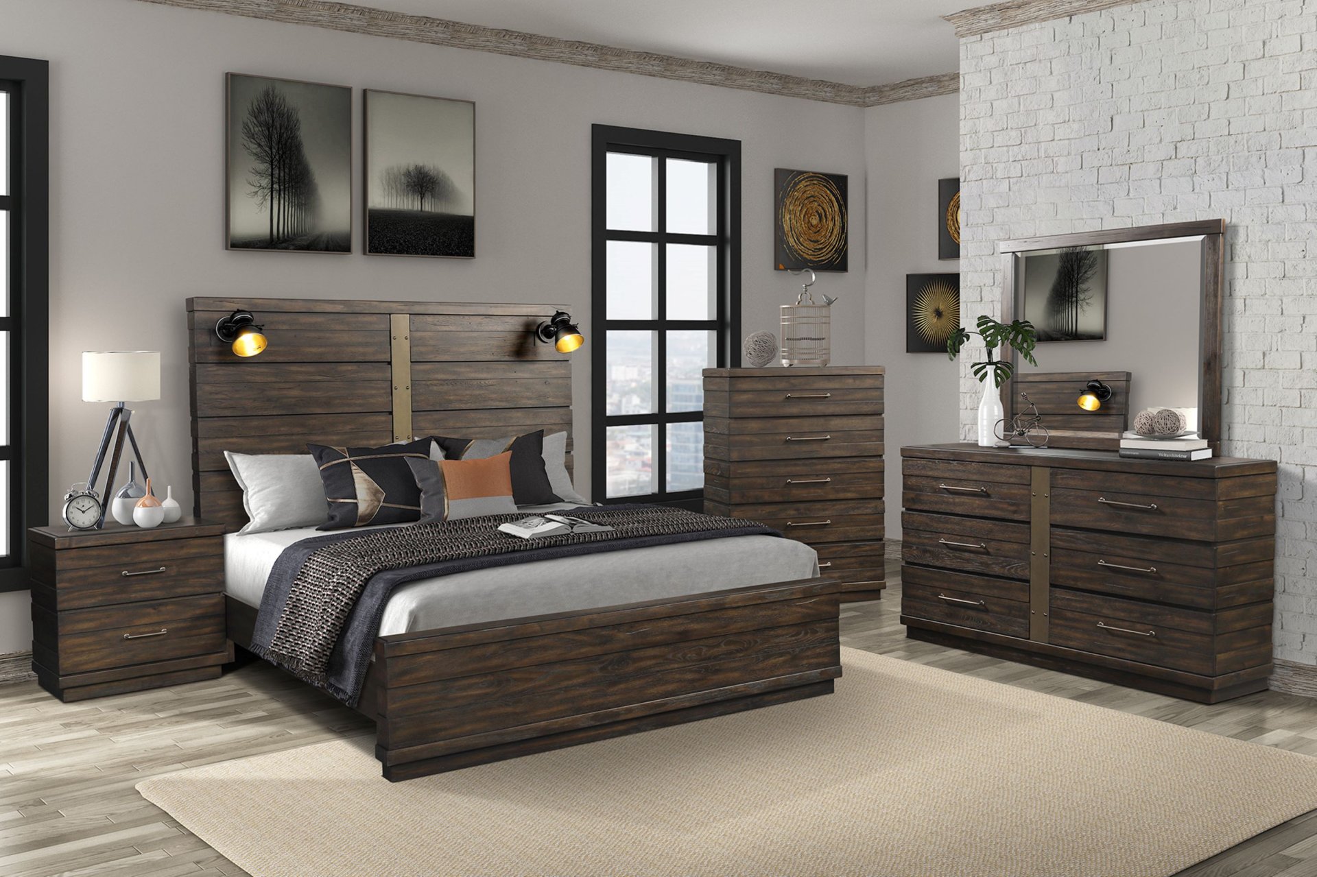 King Industrial Farmhouse Designed Bed With Bluetooth - Brown - Image 5