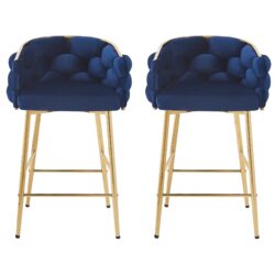 Modern Counter Stools (Set of 2), Counter Stools, Soft Back And Cushion, Footrest, Suitable For Kitchen - Dark Blue