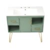 Bathroom Vanity With Resin Sink Combo Set, Modern Freestanding Single Bathroom Cabinet With 2 Drawers & 2 Storage Compartments, Storage Cabinet For Bathroom, Frame Vanity Set - Green - Image 15