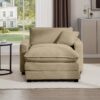 Stylish Corduroy Single Chair Deep Seat Sofa With Footstool And Pillow For Living Room And Bedroom - Tan - Image 5