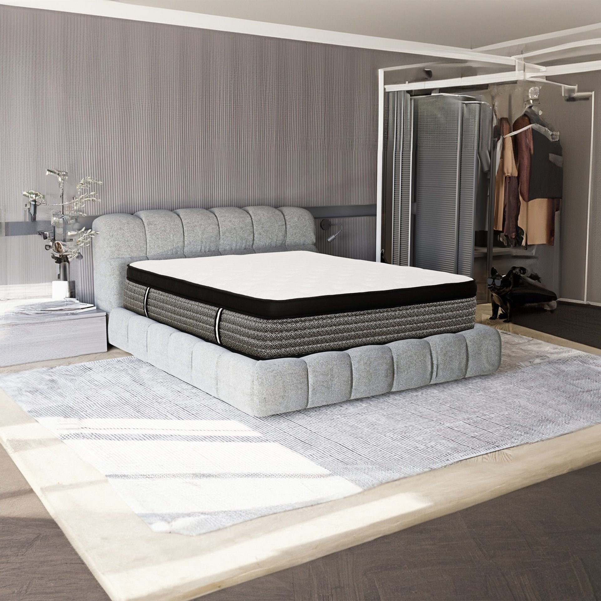Premium 16" Queen Size Hybrid Mattress In A Box Plush Gel Memory Foam Top With Cooling Technology - Gray / White - Image 2