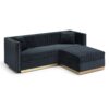 Contemporary Vertical Channel Tufted Velvet Sectional Sofa For Living Room Apartment With Ottoman And 4 Pillows - Black - Image 7