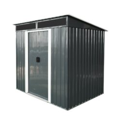 6Ft X 5Ft Outdoor Metal Storage Shed With Lockable Sliding Doors And Transparent Plate For Garden, Lawn - Black / White