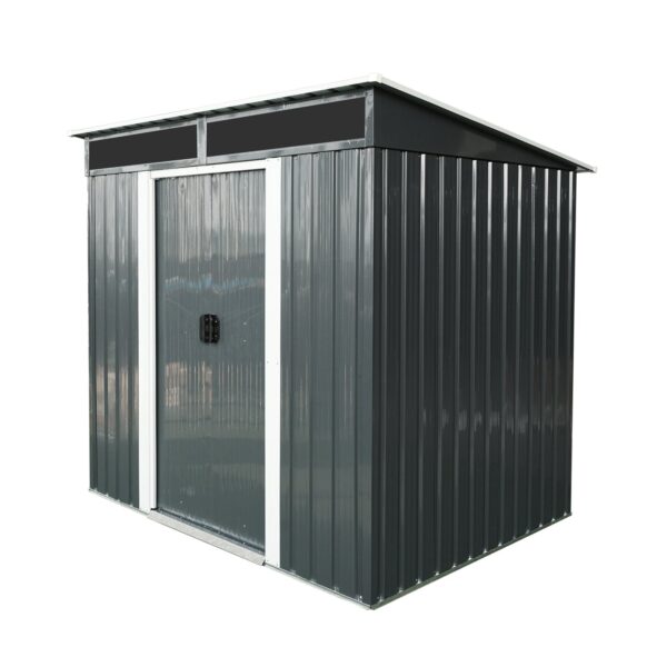 6Ft X 5Ft Outdoor Metal Storage Shed With Lockable Sliding Doors And Transparent Plate For Garden, Lawn - Black / White