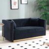 Contemporary Vertical Channel Tufted Sofa Loveseat Modern Upholstered Couch For Living Room With 2 Pillows - Black - Image 4