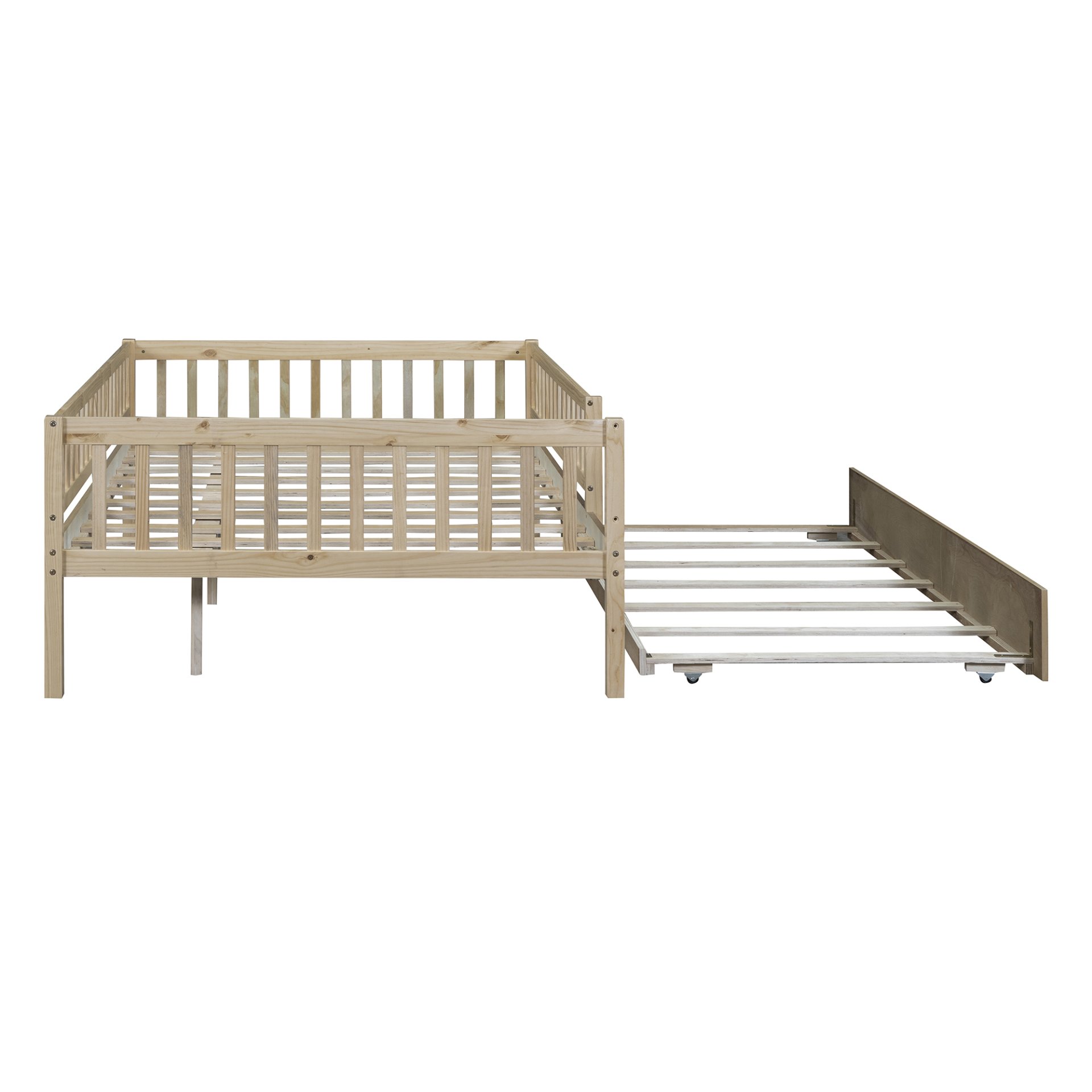 Full Size Daybed With Trundle And Fence Guardrails - Natural - Image 9
