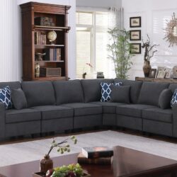 Cooper - 6 Piece Reversible L-Shape Sectional Sofa & Cupholder - Stone Gray