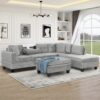 Modern Sectional Sofa With Storage Ottoman, L - Shape Couch With 2 Pillows And Cup Holders - Gray - Image 2