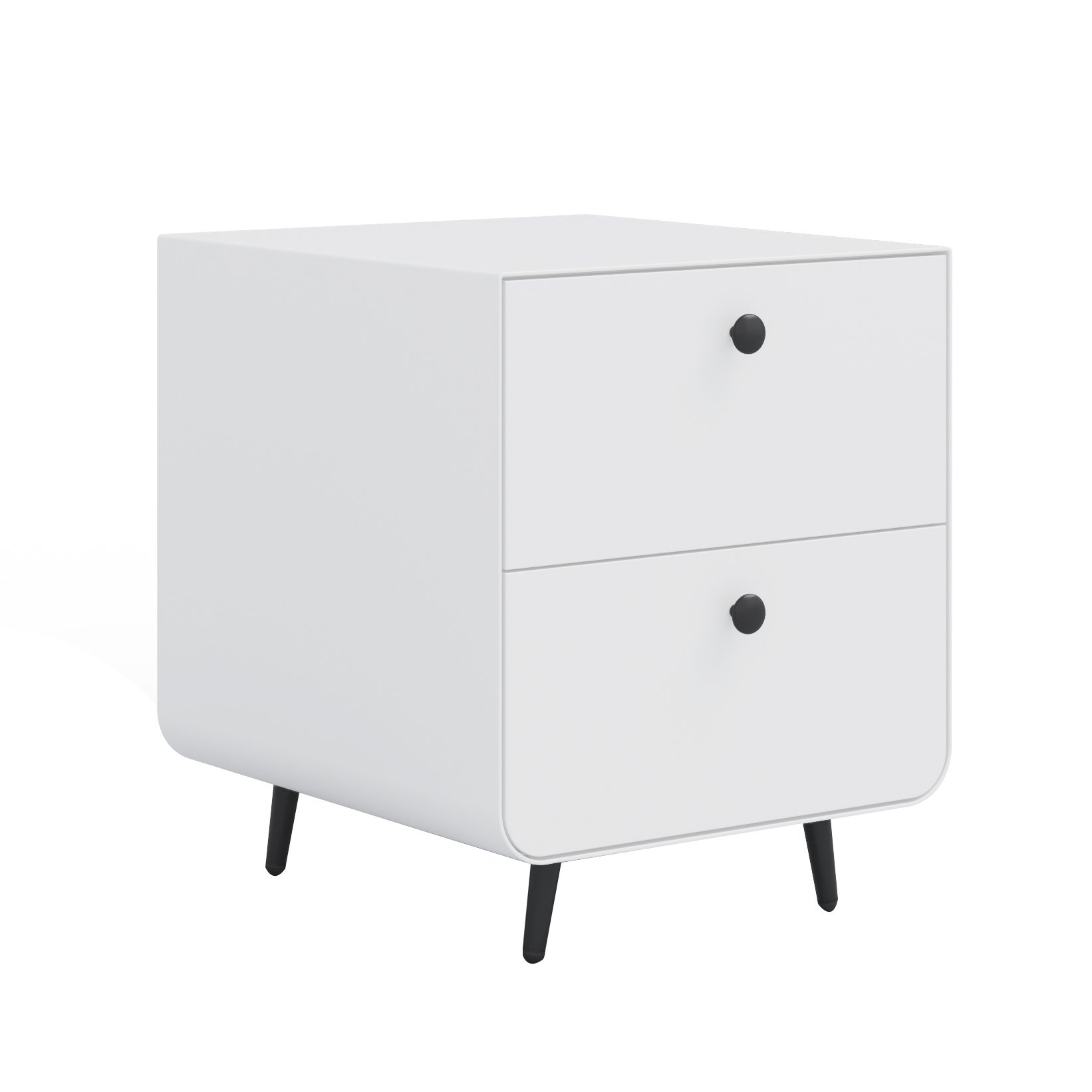 Modern Night Stand Storage Cabinet For Living Room Bedroom, Steel Cabinet With 2 Drawers, Bedside Furniture, Circular Handle - White - Image 3