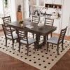 7 Piece Farmhouse Extendable Dining Table Set, Rustic Wood Table With Removable Leaf And 6 Upholstered Chairs For Dining Room - Brown - Image 12