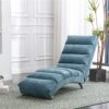 Ergonomic Linen Massage Chaise Lounge With Remote Control, 5 Modes - Blue - Image 2
