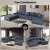 Luxury Modular U Shaped Sectional Sofa With Chaise Lounge And Bed Corduroy Upholstery - Gray - Image 9