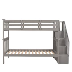 Stairway Twin Over Twin Bunk Bed With Storage And Guard Rail For Bedroom - Gray