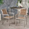 Dreamlan - Outdoor Aluminum Dining Chair With Faux Wood Seat (Set of 2) - Natural / Silver - Image 6