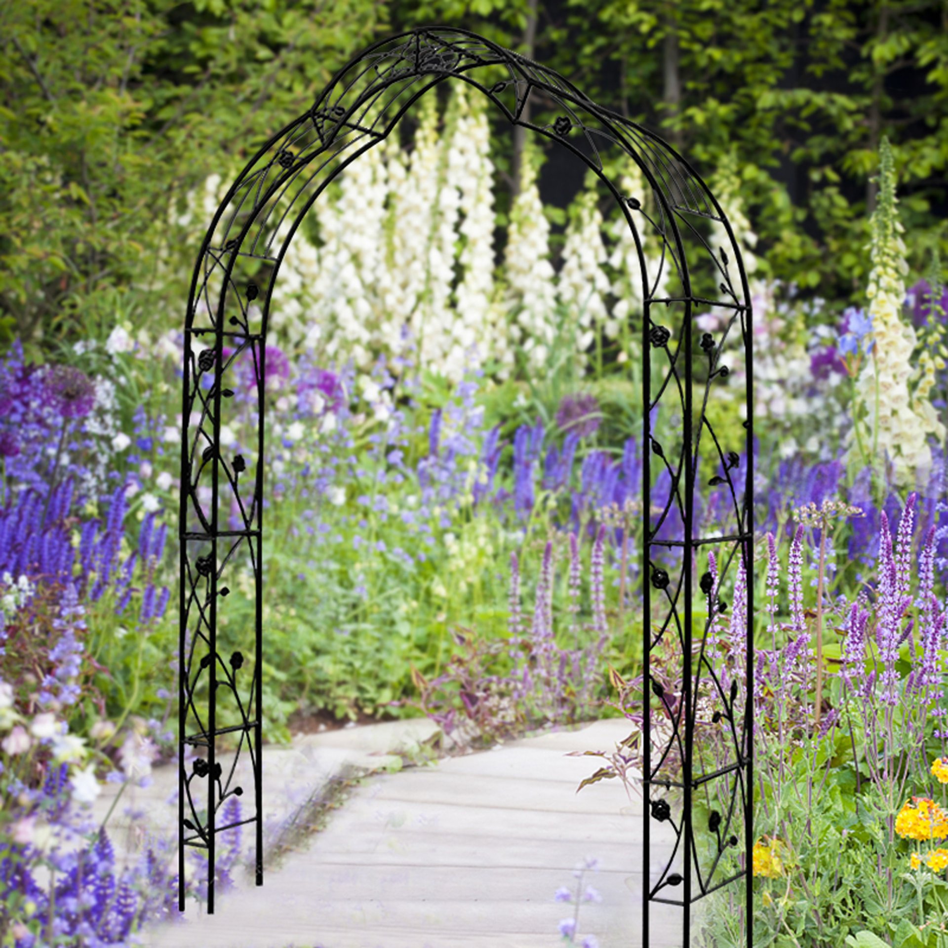 Metal Garden Arch Assemble Freely With 8 Styles Garden Arbor Trellis Climbing Plants Support Rose Arch - Black - Image 16