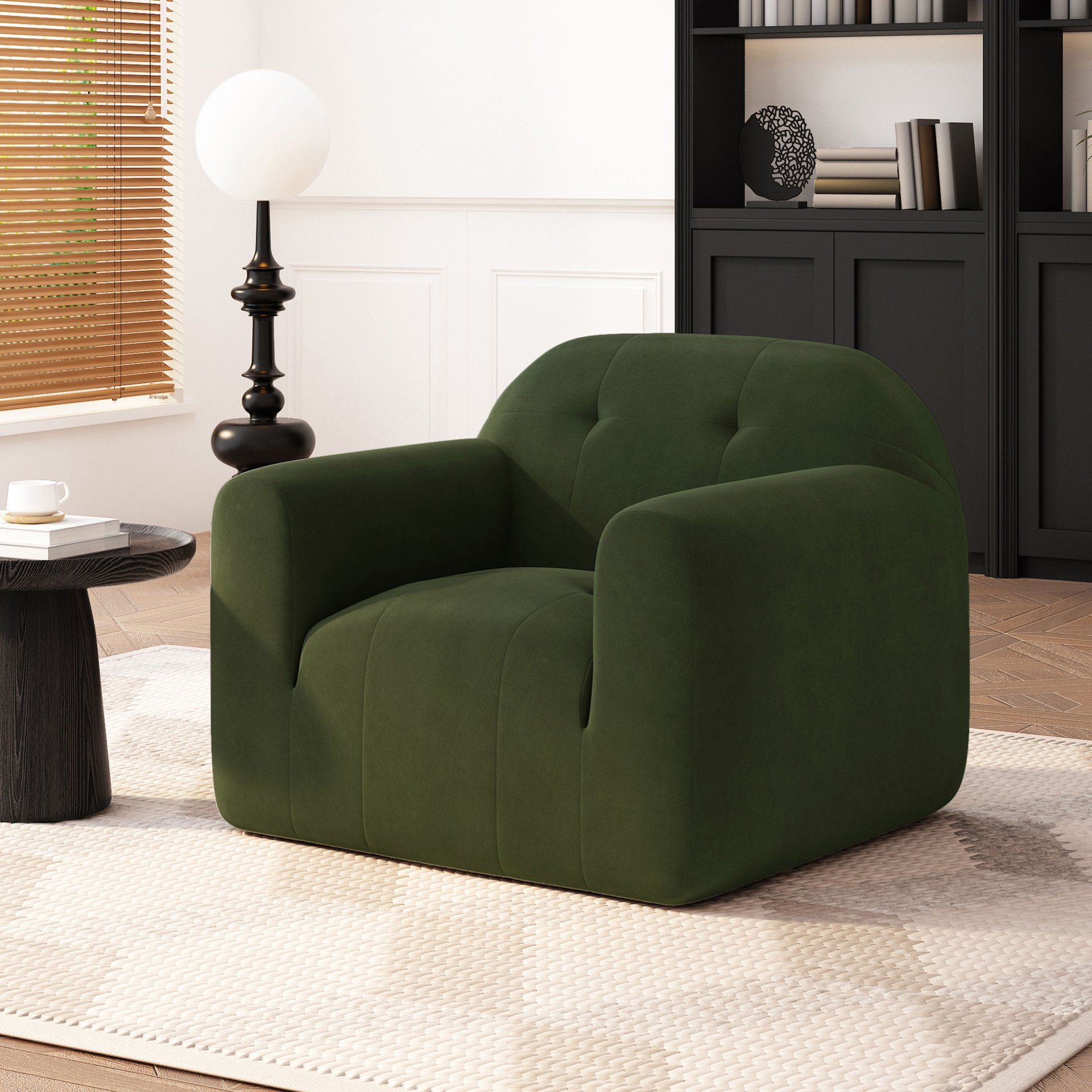 Harmonara - Boucle Upholstered Club Chair With Blind Tufting - Sage - Image 2
