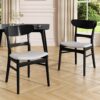 Dining Chair (Set of 2), Mid Century Dining Chairs With Cushioned Seats And Wood Frame - Light Gray / Black - Image 2