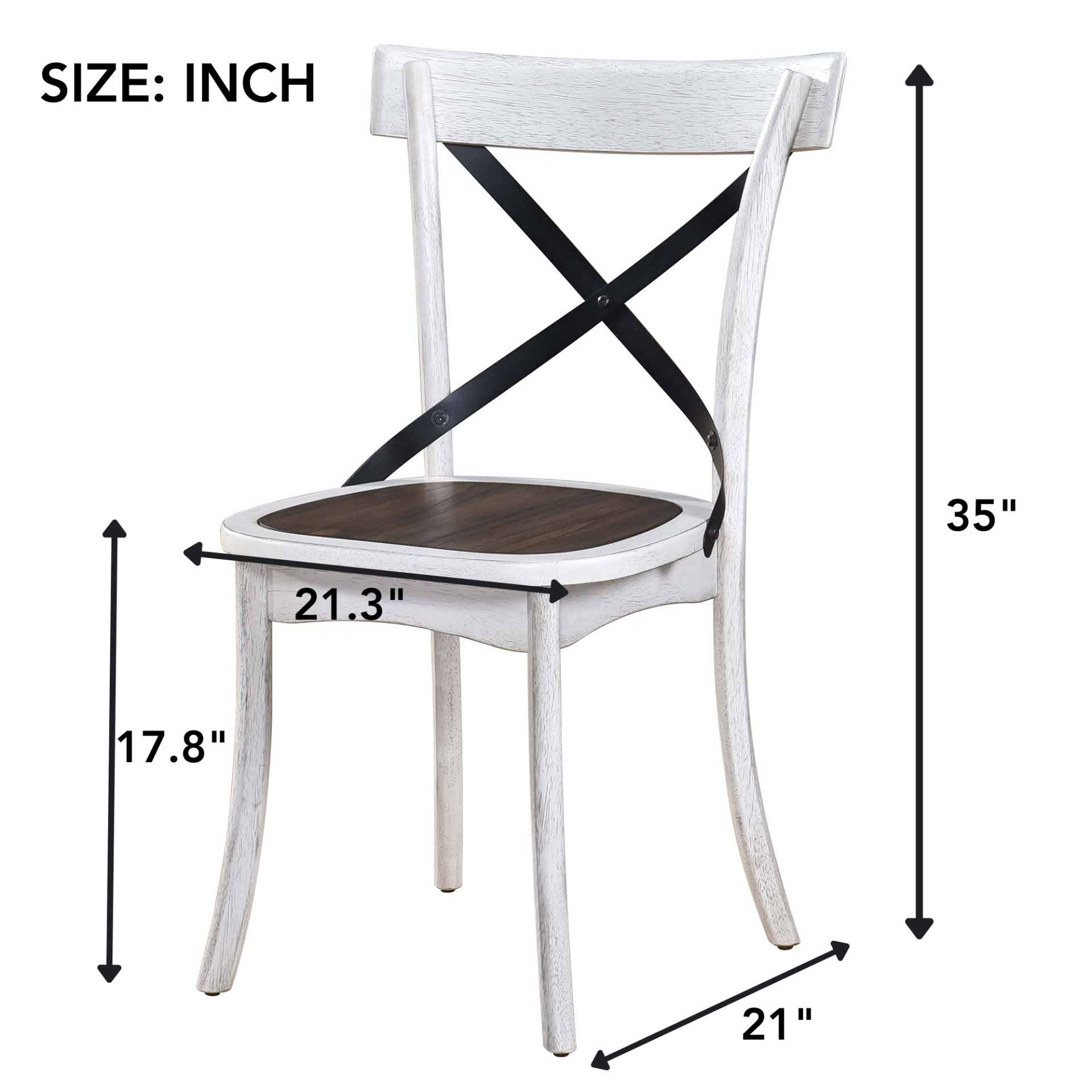 2 Pieces Set Dining Side Chair Rustic Modern Farmhouse Design Retro Design With Metal X Design - Antique Dark Oak / Antique White - Image 12