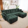 Elegant Textured 3 Seater Sofa Set With Ottoman And Throw Pillows Frame - Green - Image 13