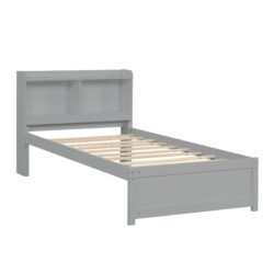 Twin Bed With Trundle, Bookcase - Gray