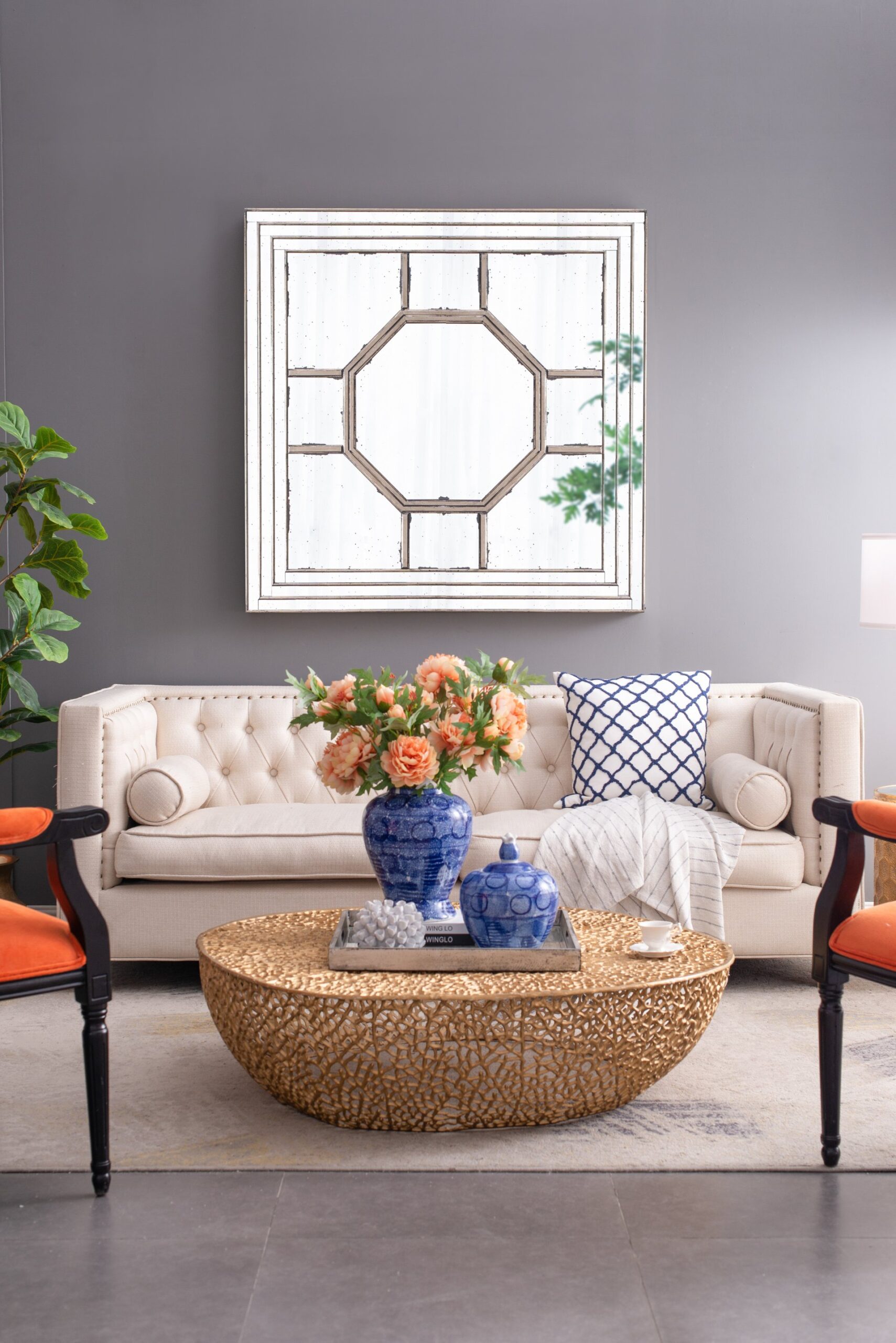 Antique Style Decorative Square Wall Mirror With Mirrored Frame, Wall Decor For Living Room Entryway, Console Lean Against Wall - Silver - Image 4