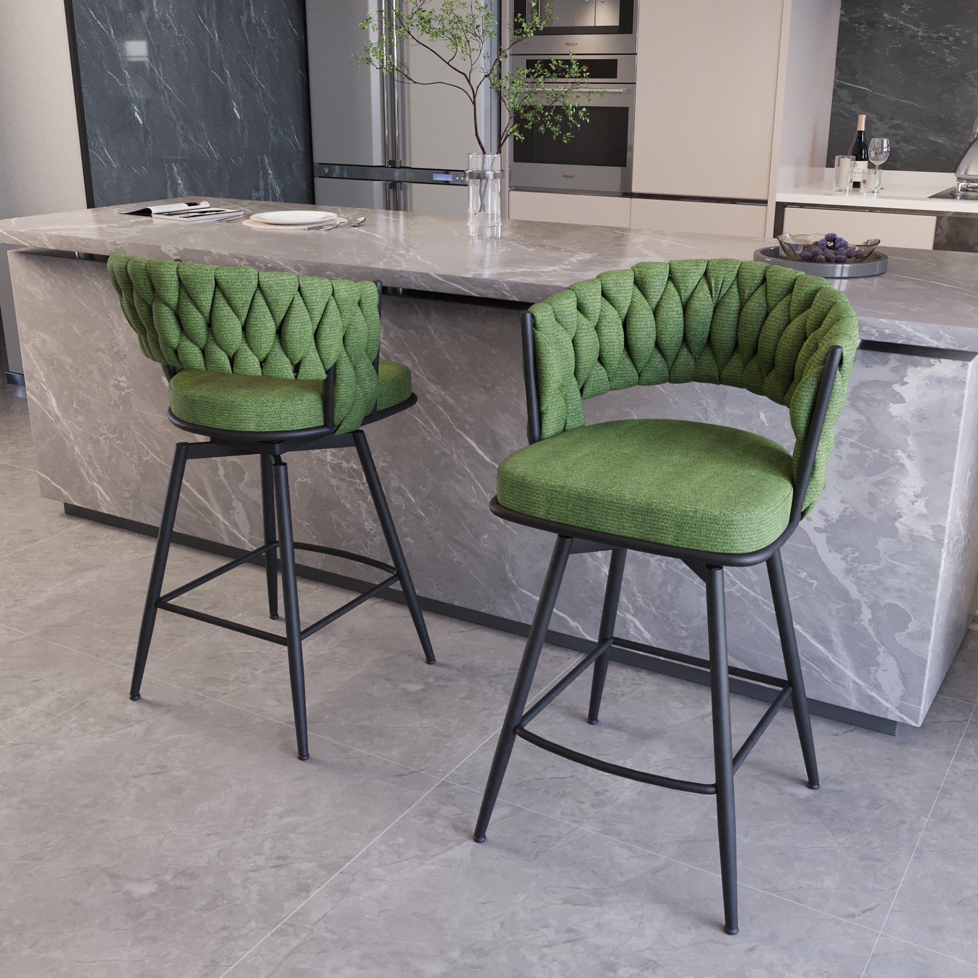 26" Bar Stool With 360 Swivel (Set of 4) - Green - Image 10