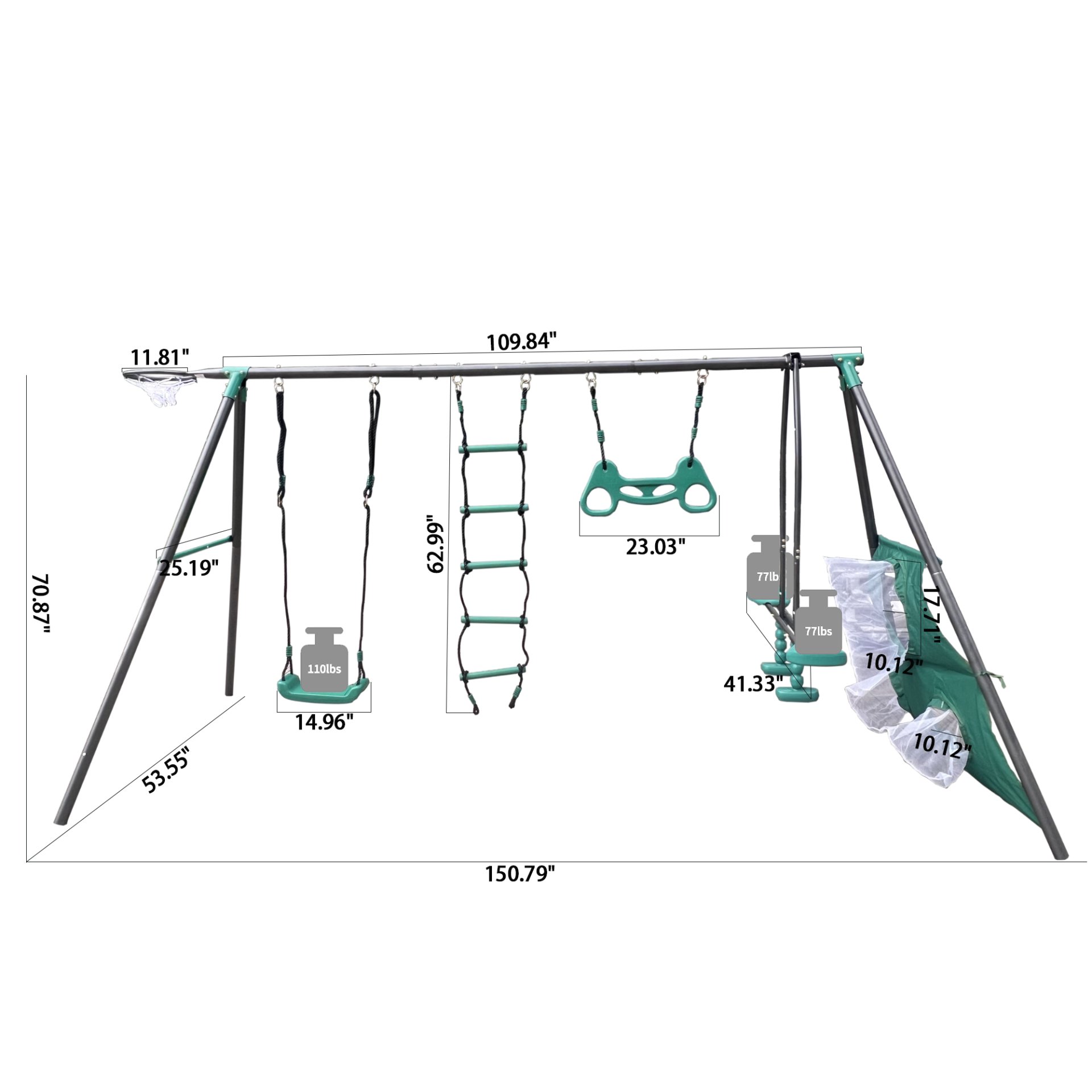 Interesting Four Function Swingset With Face To Face Metal Plastic Safe Swing Seat 550Lbs For Outdoor Playground For Age 3+ - Blackish Green - Image 3