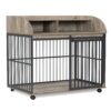 44'' Heavy Duty Large Dog Crate Furniture For Large Medium Dog With Lockable Wheels, Wooden Dog Crate Dog Kennel, End Table Crate With Double Layer Storage - Gray - Image 9