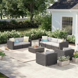 7 Person Outdoor Seating Group With Cushions - Gray / Silver