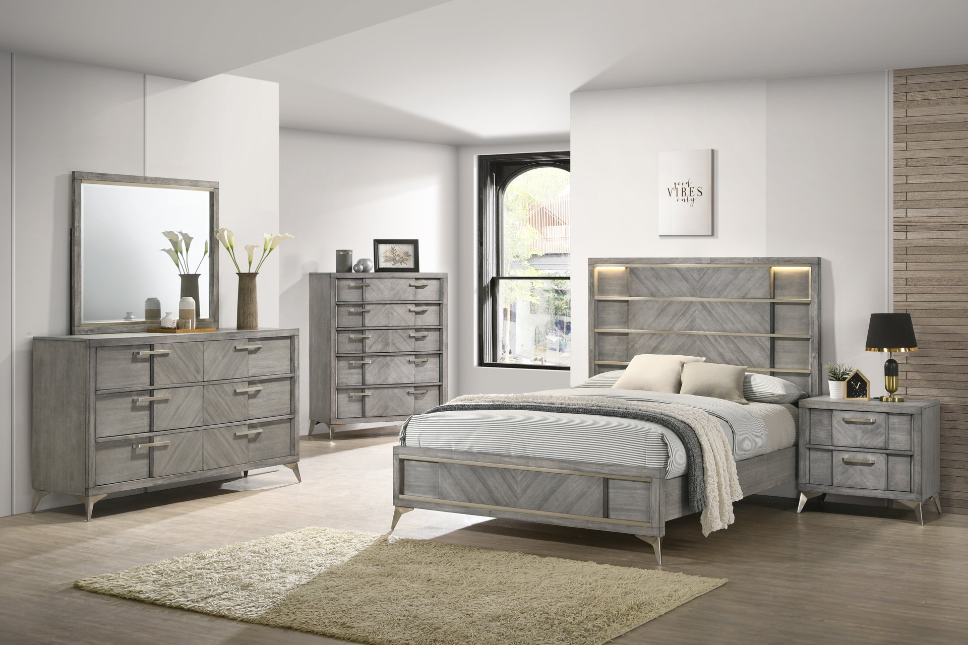 6 Drawer Dresser Book Matched Veneers - Gray - Image 4