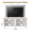 Farmhouse TV Stand With Solid Wood Gourd Shaped Legs For TVs Up To 70", Entertainment Center With Bookshelves & Tempered Glass Doors, Media Console With Adjustable Shelves, Living Room - White / Natural - Image 5