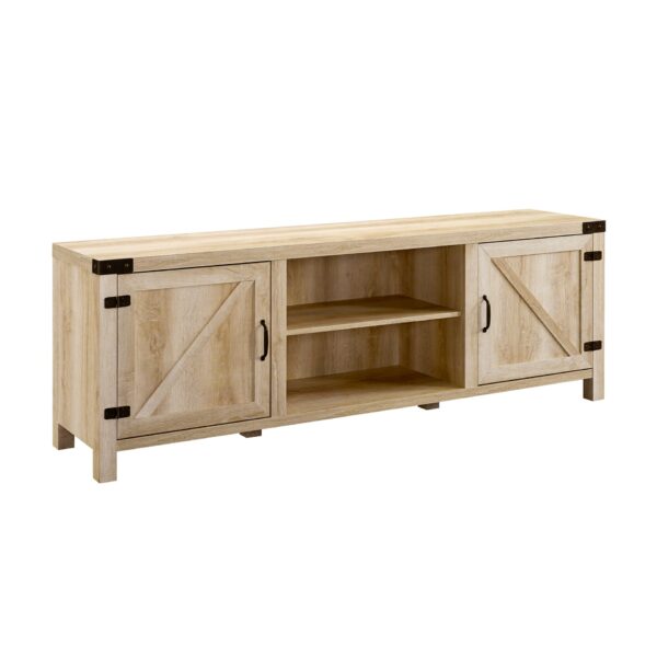 Rustic Farmhouse Double Barn Door 70" TV Stand For 80" TVs With Center Shelves - White Oak