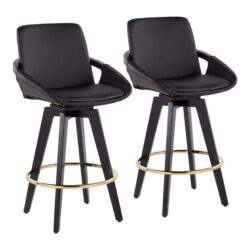 Cosmo - Contemporary Fixed Height Counter Stool With Swivel With Round Footrest (Set of 2) - Black