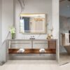 LED Bathroom Beveled Mirror, 3000 - 6000K Gradient Front And Backlit LED Mirror For Bathroom, 3 Colors Dimmable, Ip54 Enhanced Anti - Fog, Hanging Plates Wall Mount Lighted Mirror - Gold - Image 2