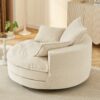 Accent Barrel Chair 360° Swivel Sofa Chair With Dual Layer Cushion And 3 Removable Pillows Corduroy - Beige - Image 11