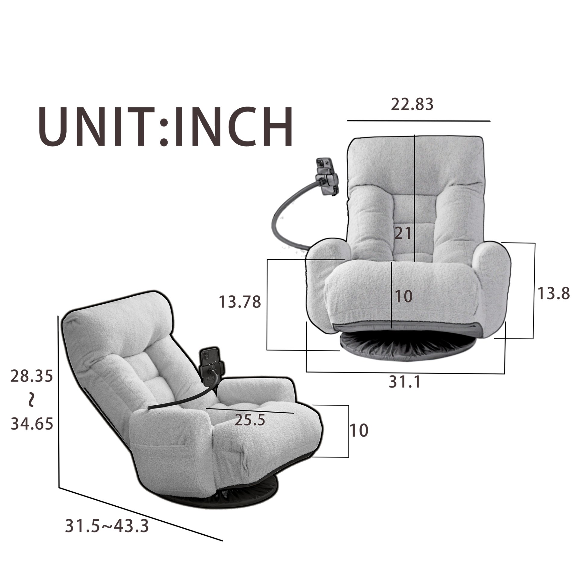 Adjustable Swivel Lounge Chair With 360 Degree Rotating Seat And Headrest Support, Leisure Chair Deck Chair Game Chair For Living Room - Beige - Image 4