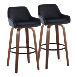 Daniella - Contemporary Fixed Height Barstool With Swivel And Round Footrest (Set of 2) - Walnut / Black