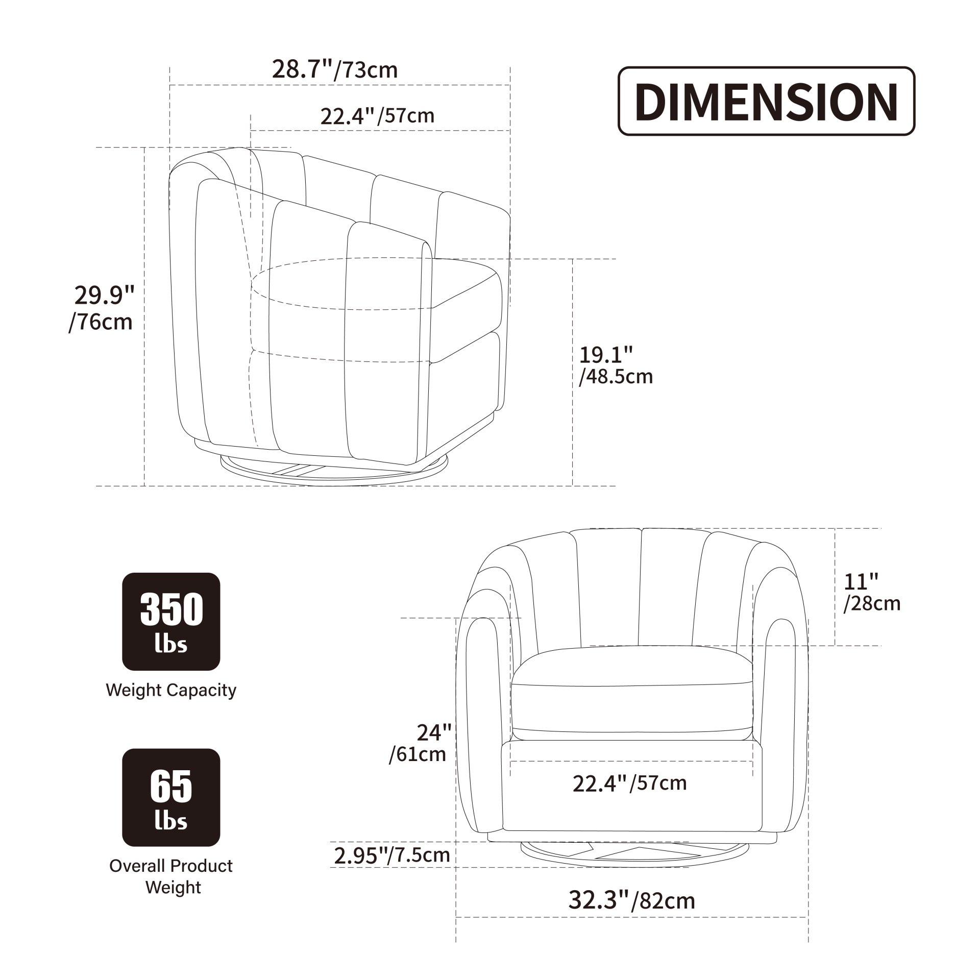 360° Swivel Pumpkin Shape Club Armchair - Ivory - Image 3