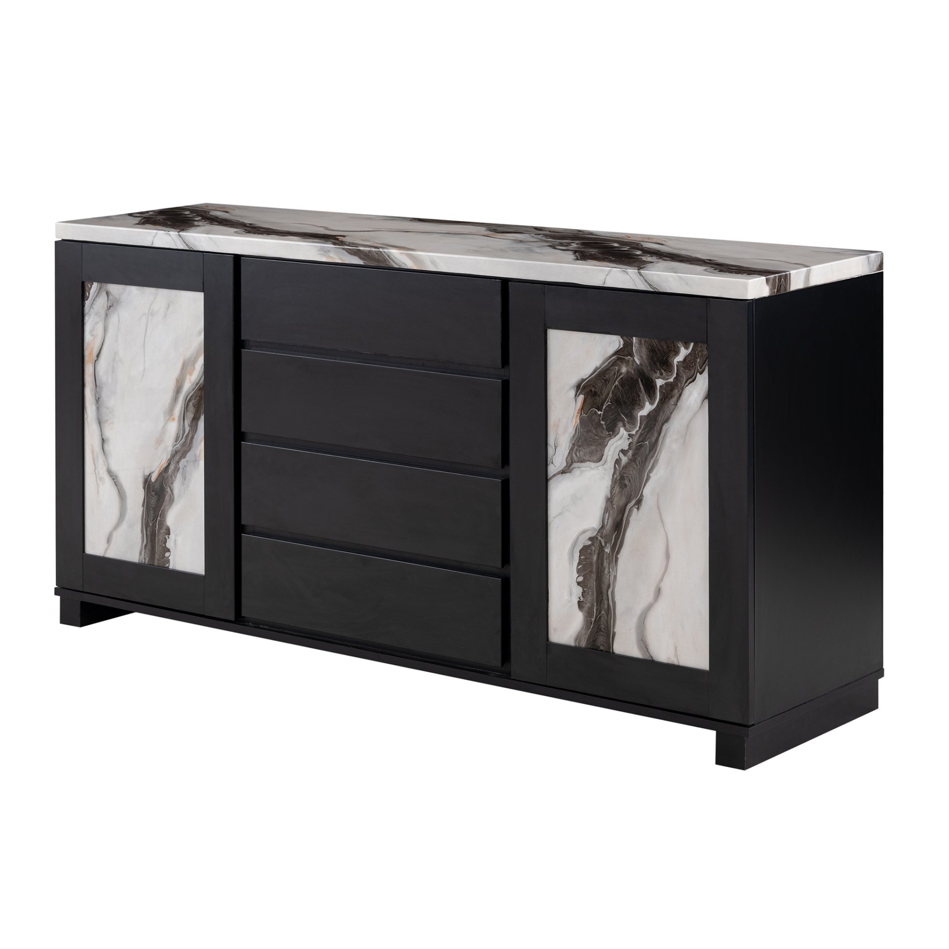 Stacey - Buffet With Storage Drawers And Marble Detailing - Black / Marble - Image 6