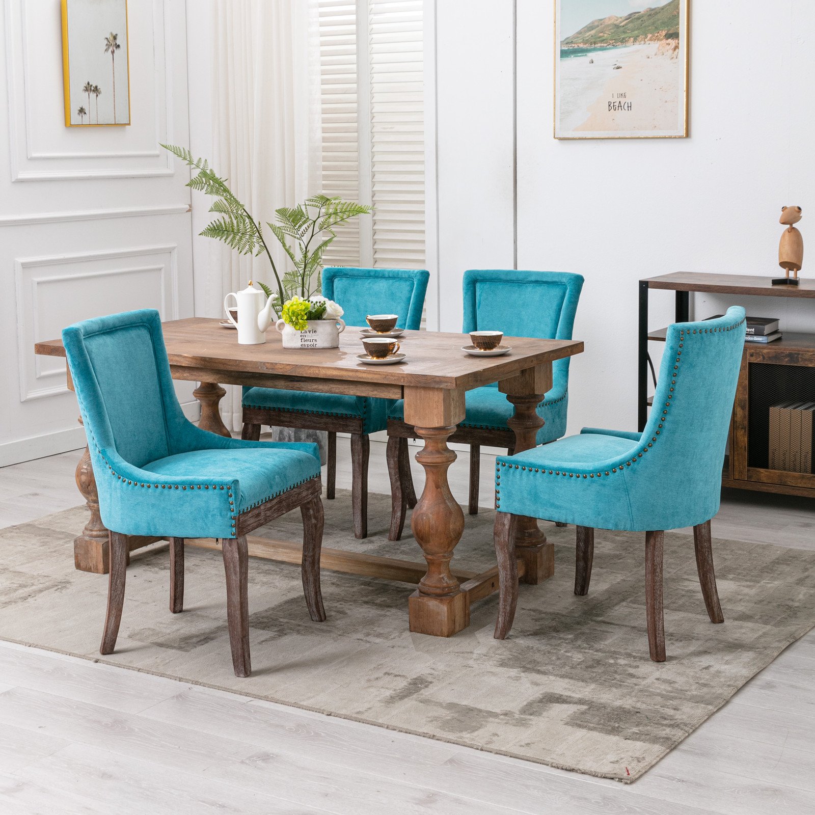Ultra Side Dining Chair,Thickened Fabric Chairs With Neutrally Toned Solid Wood Legs, Bronze Nail Head (Set of 2) - Blue - Image 13