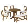Topmax - 6 Piece Farmhouse Extendable Pedestal Dining Table Set With Removable Leaf, Bench And 4 Ladder Back Dining Chairs - Dark Brown - Image 9