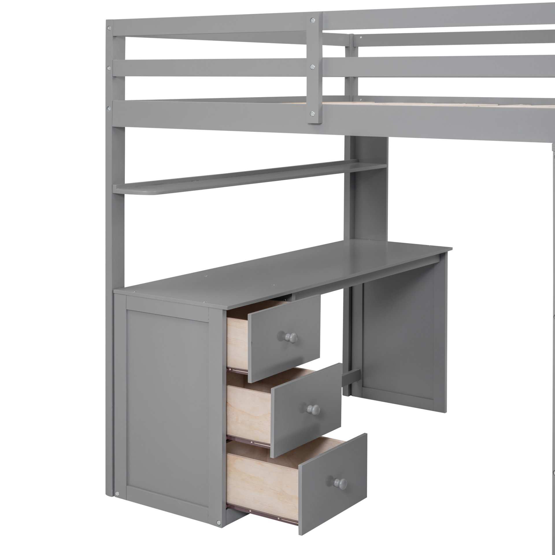 Full Size Loft Bed With Drawers, Desk, And Wardrobe - Gray - Image 11