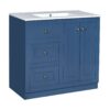 Bathroom Vanity With Ceramic Sink, Bathroom Storage Cabinet With 2 Drawers & Shelf, Freestanding Bathroom Cabinet - Blue - Image 11
